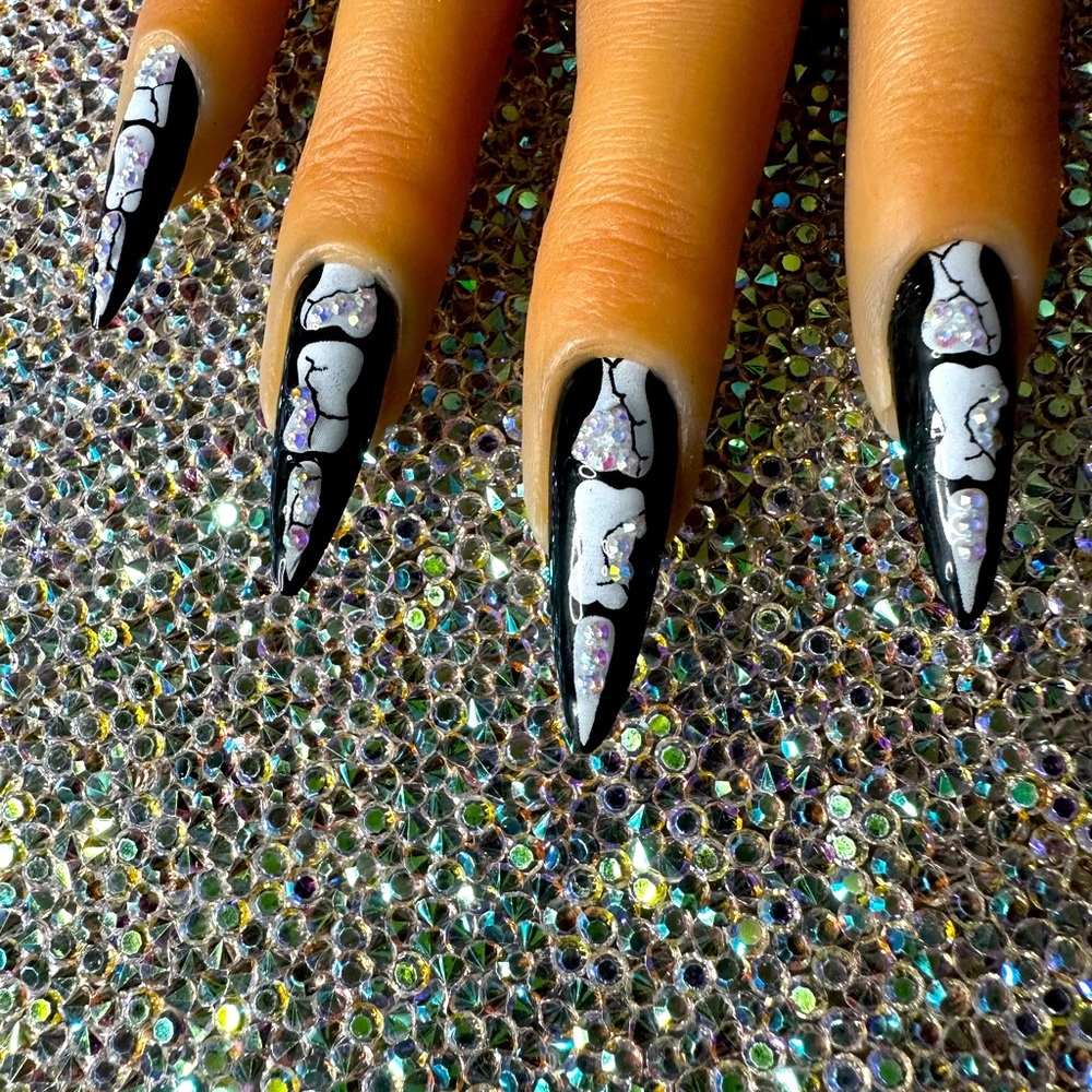 Blingy BONES press on Halloween nails! Reusable! Thick! Quality! Handmade!